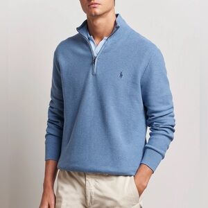 Ralph Lauren Light Blue Pima Cotton Quarter Zip-Up EUC sz L Sweater Pullover